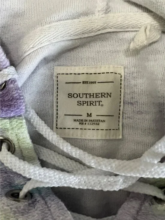 Southern Spirt Pastel Tie Dye Lace Front Pullover Hoodie Top Pocket Medium - Picture 4 of 9